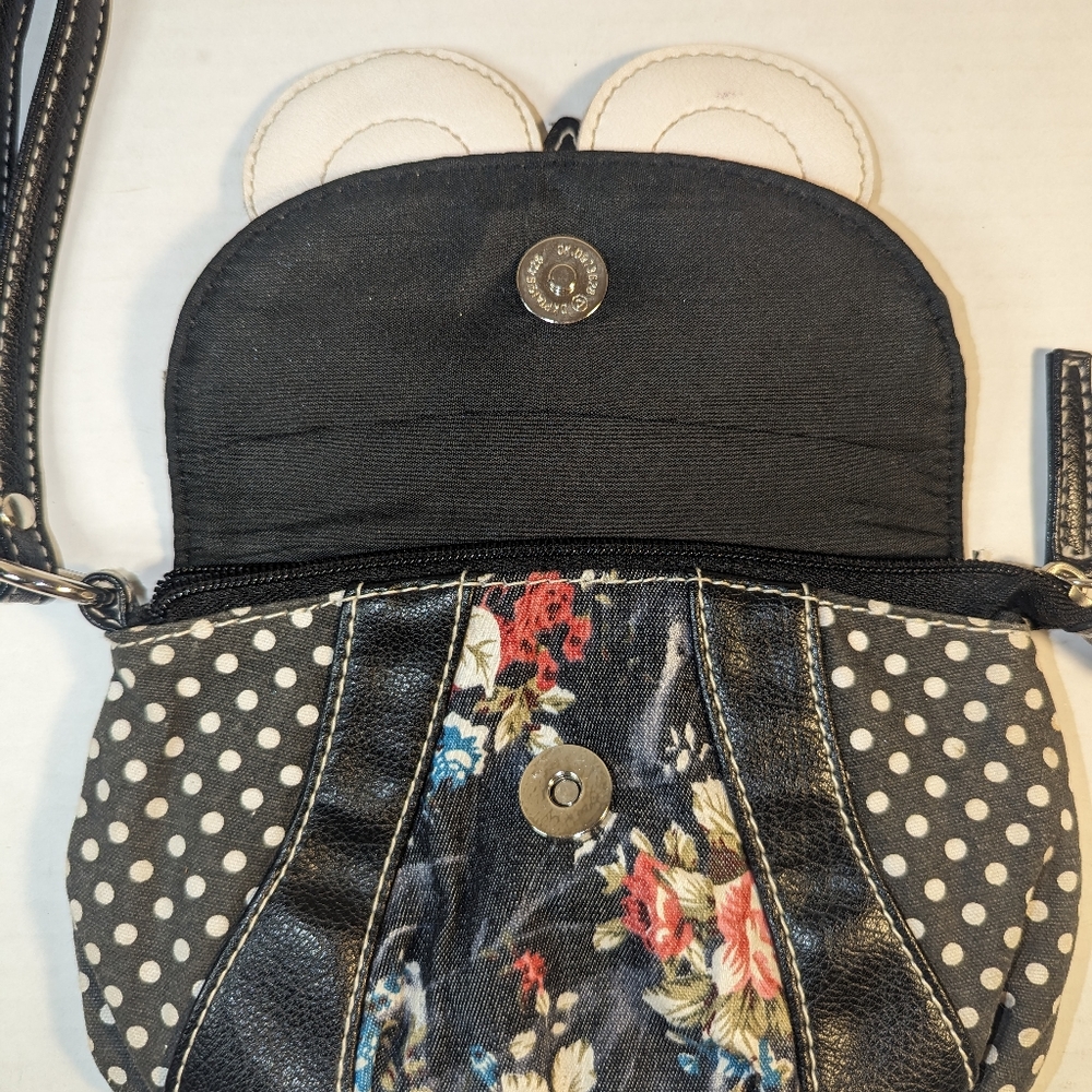 Owl Wristlet Navy Blue White Polka dots Leather Owl zipper pocket coin purse - Picture 9 of 16